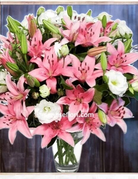 Bouquet "Eleganza di Chiaia": Lilium Rosa e Rose Bianche