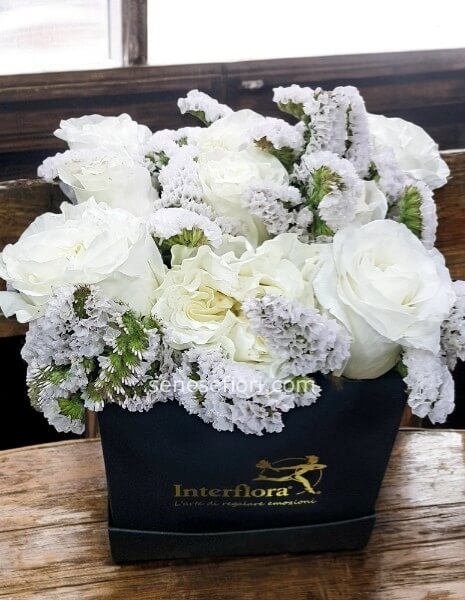 invia Flower box 9 rose  bianche in poche ore Napoli e provincia