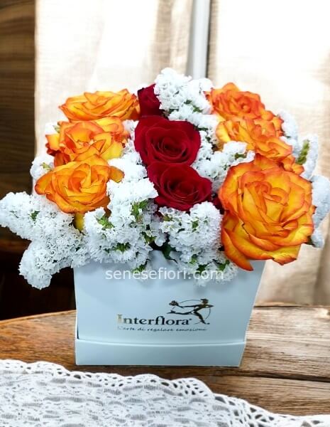 Flower Box Autunno: 9 Rose Rosse e Arancio | Consegna a Domicilio Napoli